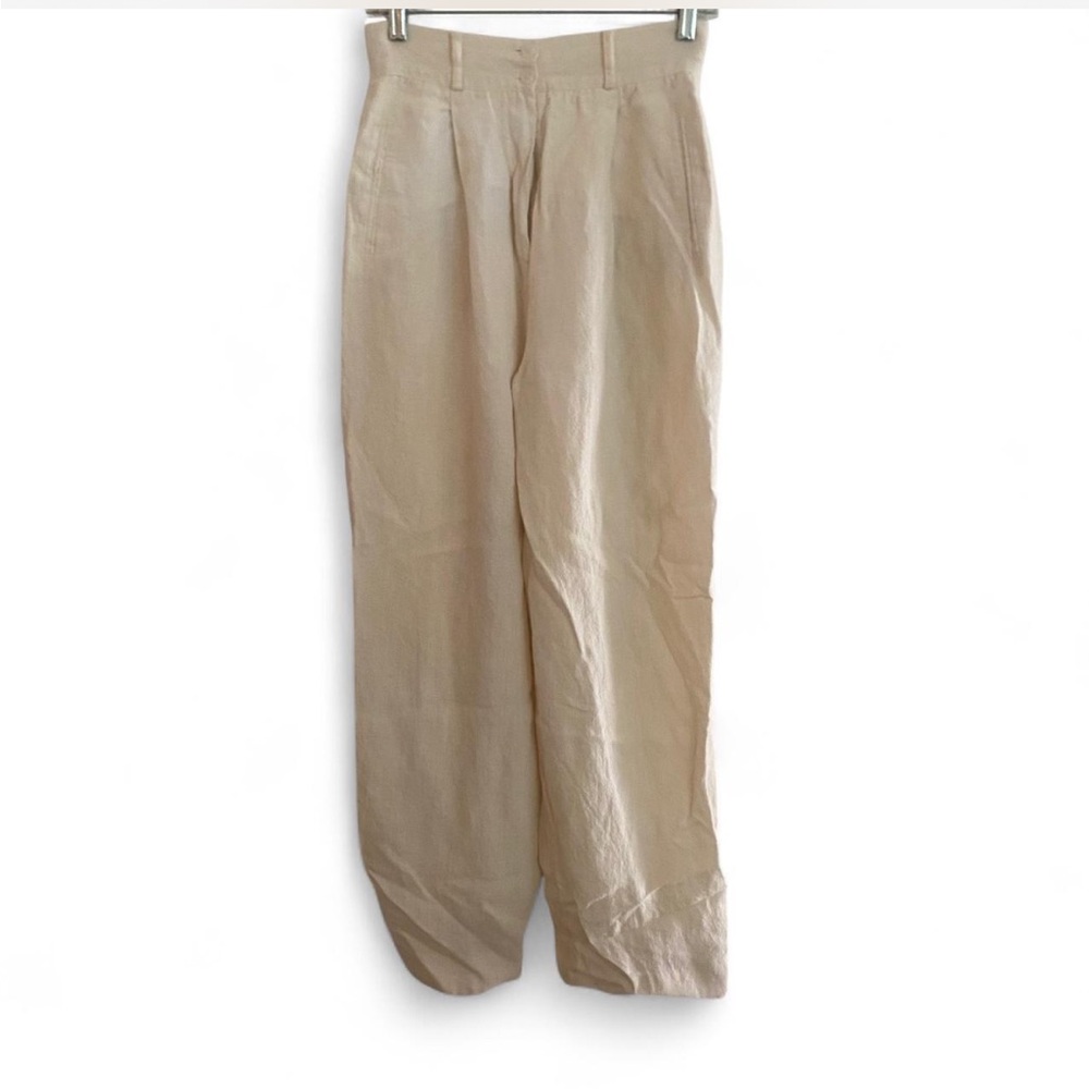 VINTAGE Y2K BEBE LINEN BLEND WIDE LEG HIGH WAIST CREAM PANTS SIZE 8 MINIMALIST